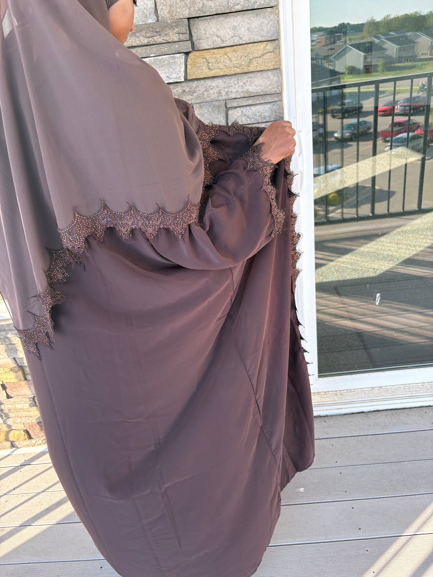 Brown lace abaya