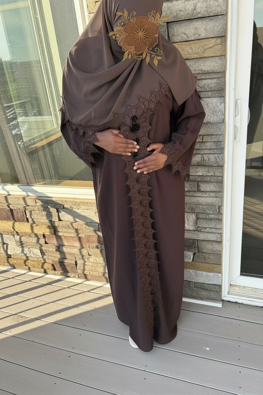 Brown lace abaya
