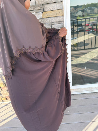 Brown lace abaya