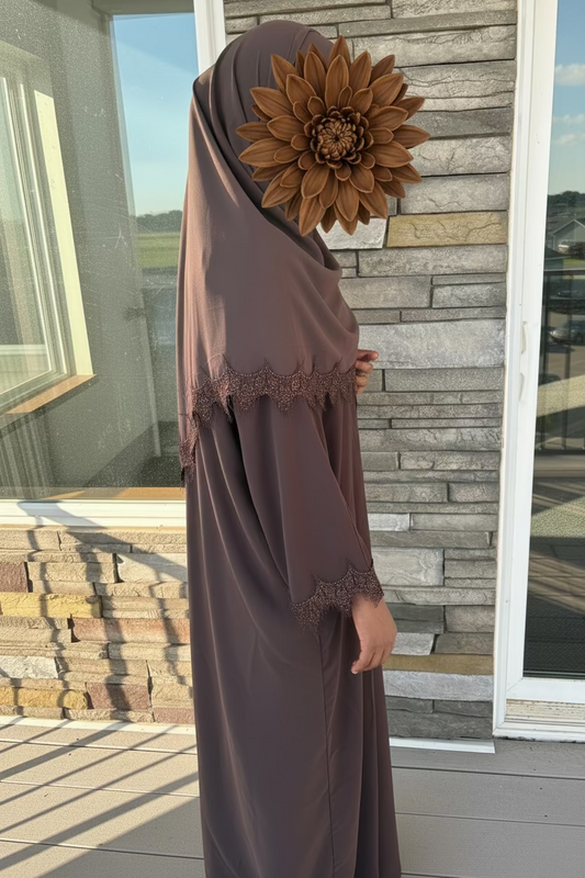 Brown lace abaya